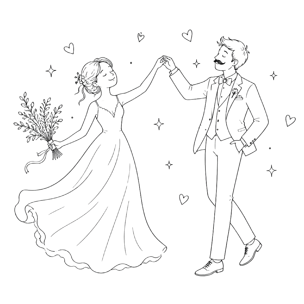 Ilustración de los novios bailando
